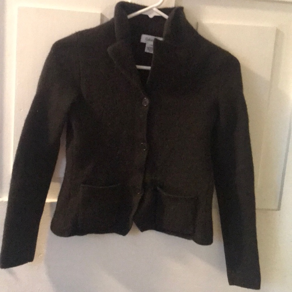 heavy calvin klein brown button cardigan w pockets